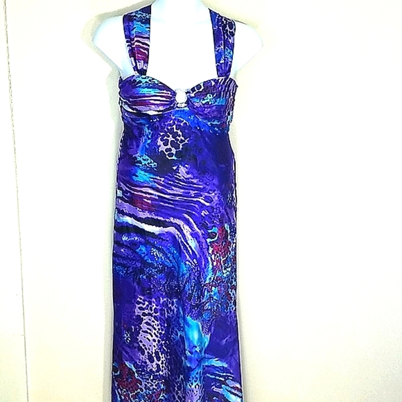 Formal Maxi Dress Gown Halter Top leopard print mermaid  Blondie Nites Purple - Picture 2 of 13